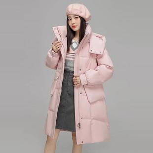 休闲过膝加厚连帽保暖外套 雪中飞中长款 羽绒服女2024冬季 新款 时尚