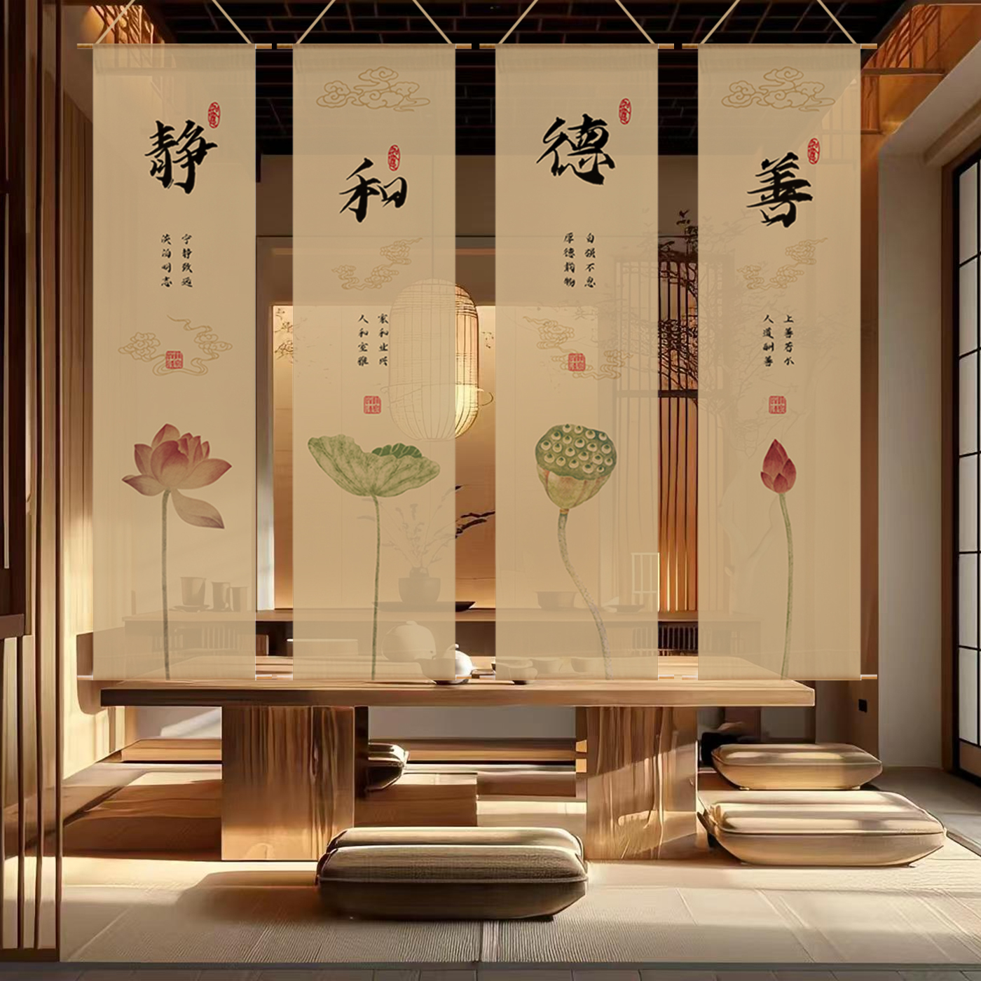 古风禅意书法字画纱幔挂布中式