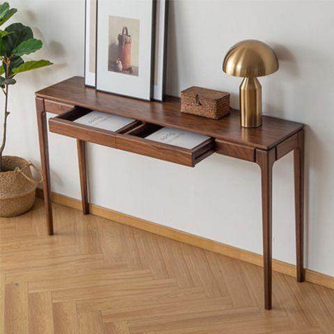 胡桃木色玄关桌北欧实木条案现代简约靠墙窄桌玄关台轻奢条几供桌