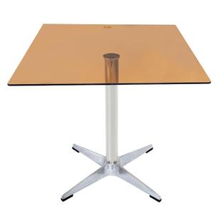 钢化玻璃方形餐桌小公寓家用不锈钢休闲圆形甜品咖啡店奶茶铝制餐