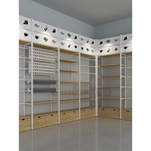 优质侧柜双柱高柜精品货架铁木组合展示架文具母婴内衣商店展示架