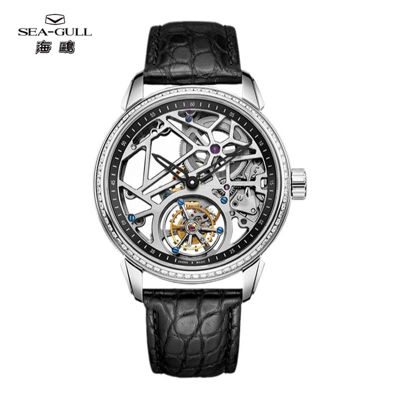 海鸥表镂空无卡度陀飞轮手动机械男士休闲腕表手表鳄鱼皮表带7048