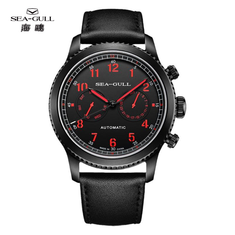 海鸥表男士自动机械手表男表礼物日历星期双时区休闲夜光腕表6158
