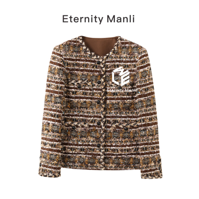 Manil 【摩卡】小蜜蜂配色秋冬粗花呢时尚轻奢短款设计师丝绒上衣