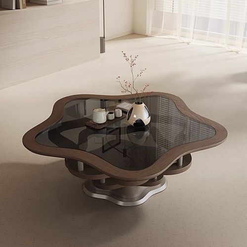 中古风异形茶几现代小户型客厅家用高端别墅设计师实木胡桃色茶桌