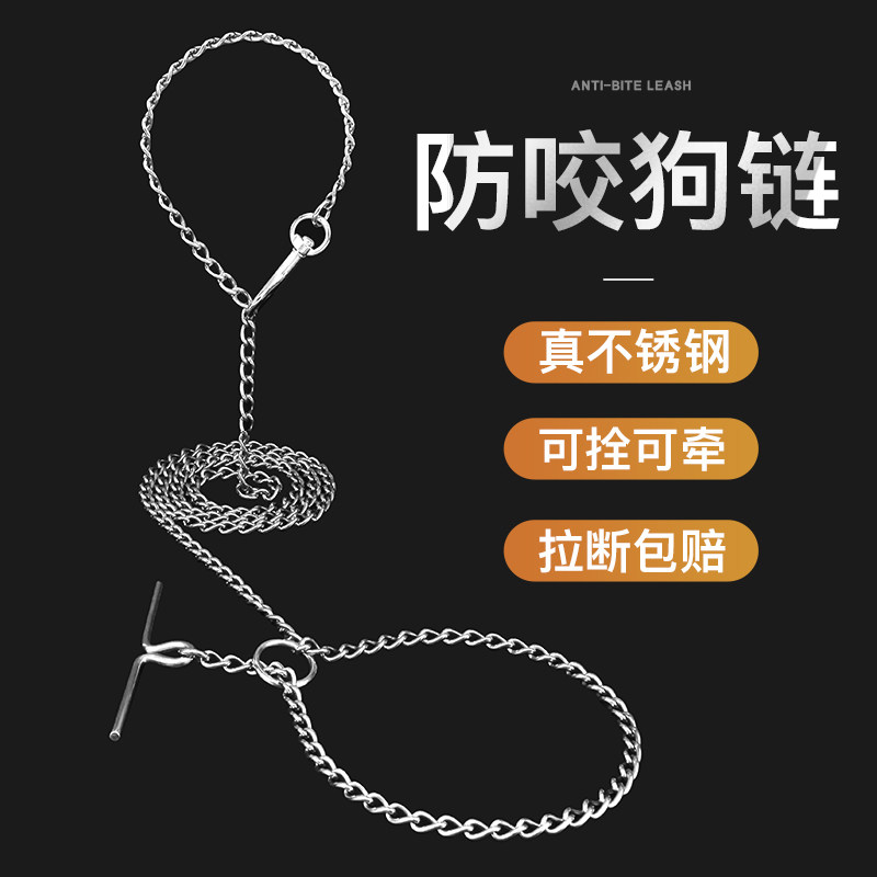 狗狗牵引绳不锈钢拴狗铁链子防咬项圈套脖狗P链缰绳加长中大型犬