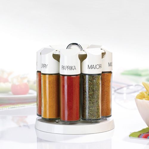 emsa德国产玻璃圆形旋转调料瓶架调料罐套装密封防潮不串味 8瓶装