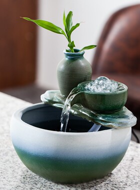 客厅转运陶瓷流水摆件循环水家居小型鱼缸喷泉办公室桌面招财礼品