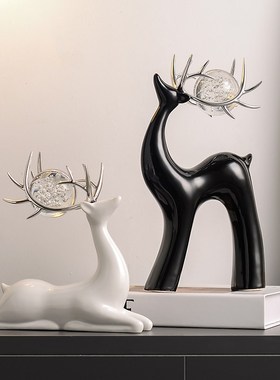 创意水晶球陶瓷鹿摆件轻奢客厅电视柜酒柜家居装饰品高档艺术摆设