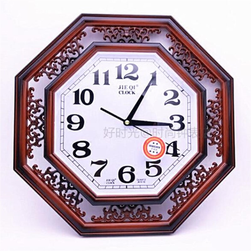 杰琪钟表八角形中式古典仿古静音挂钟田园静音挂钟客厅卧室挂钟