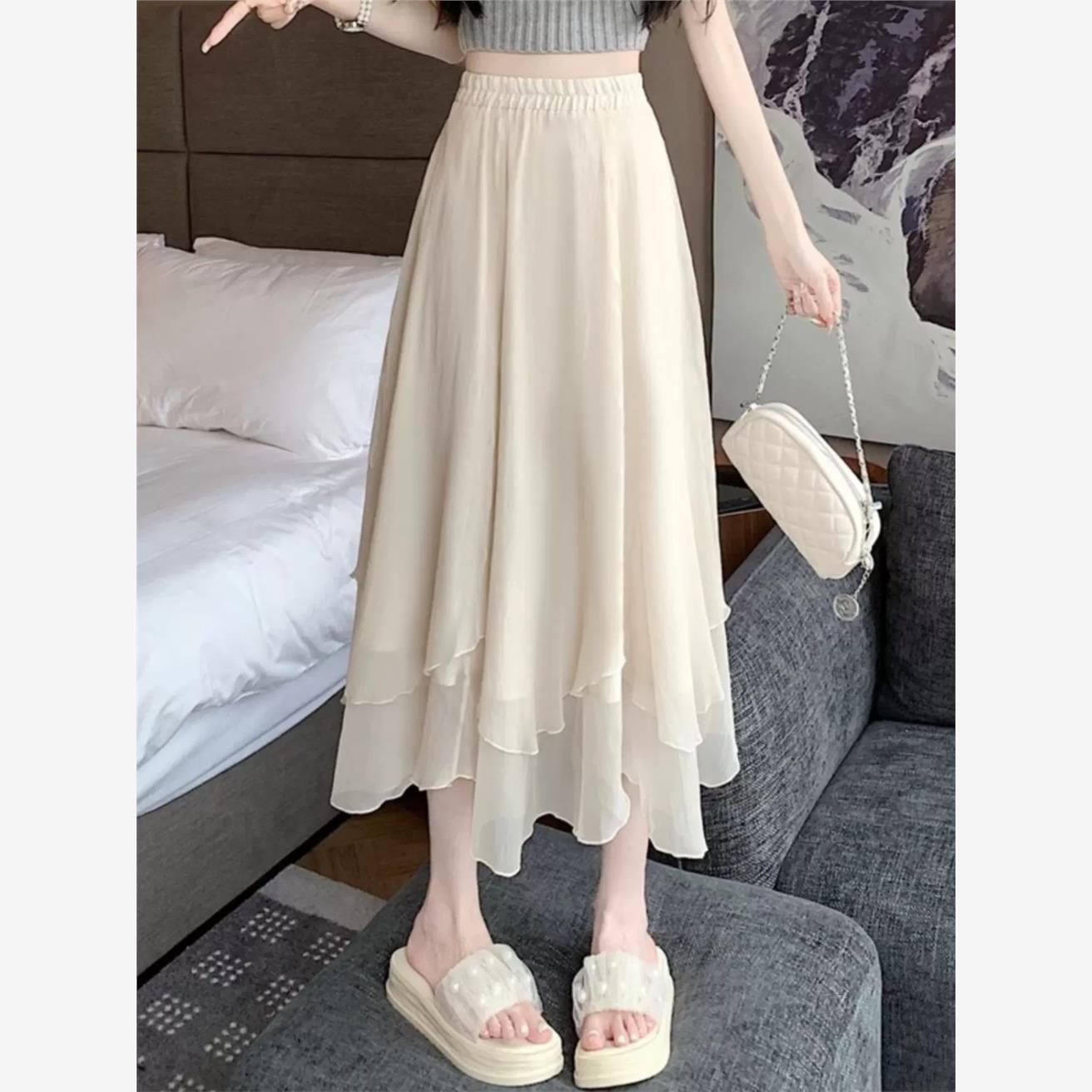 半身裙女夏季长裙薄款2023新款高腰设计感a字长款不规则网纱裙子