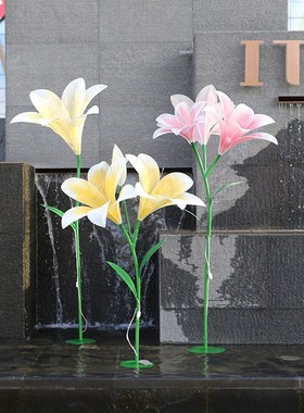 户外铁艺镂空发光花朵雕塑草坪园林不锈钢仿真植物美陈景观装饰品