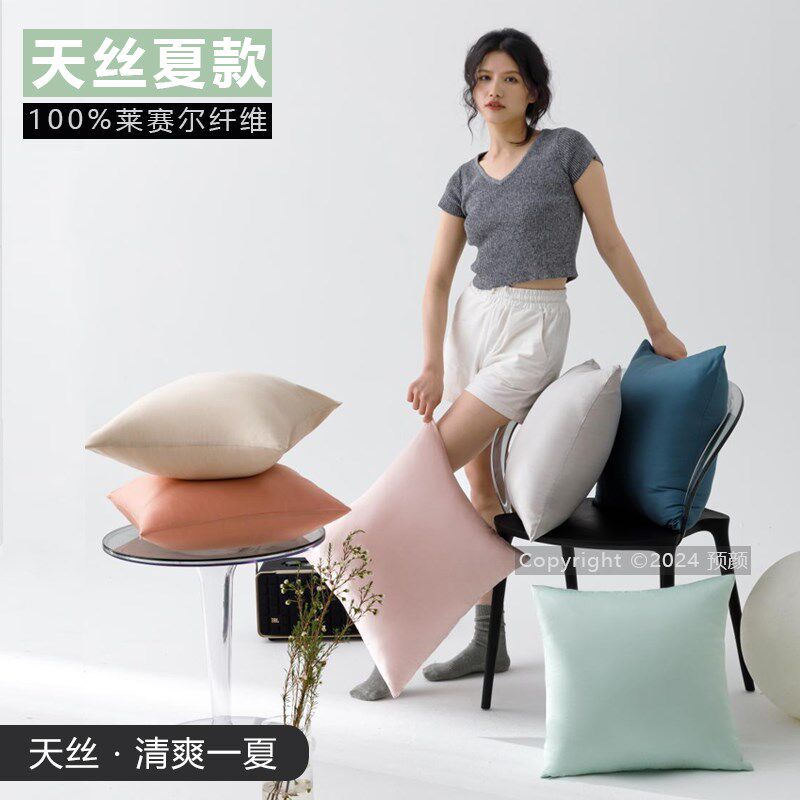 天丝抱枕套绿色夏天冰凉感冰丝方靠背套不含芯客厅沙发40x40小号图片