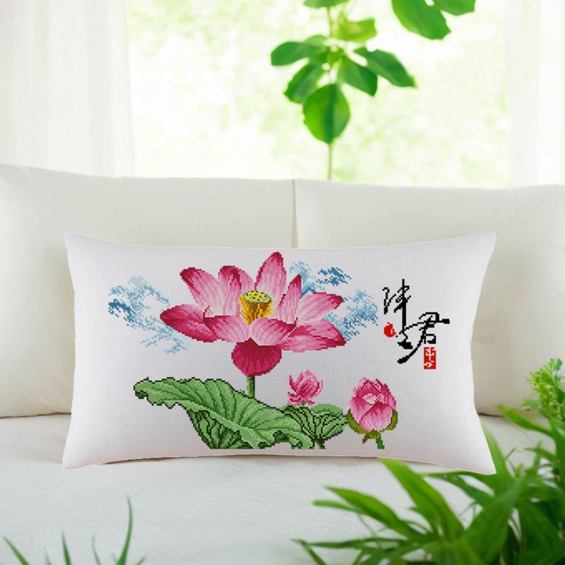 花卉系列长方形十字绣抱枕荷花伴君莲之梦客厅沙发汽车靠垫自己绣