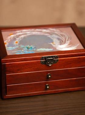 苏绣首饰盒摆件中式手工刺绣收纳饰品置物盒子国风双面绣文创礼品