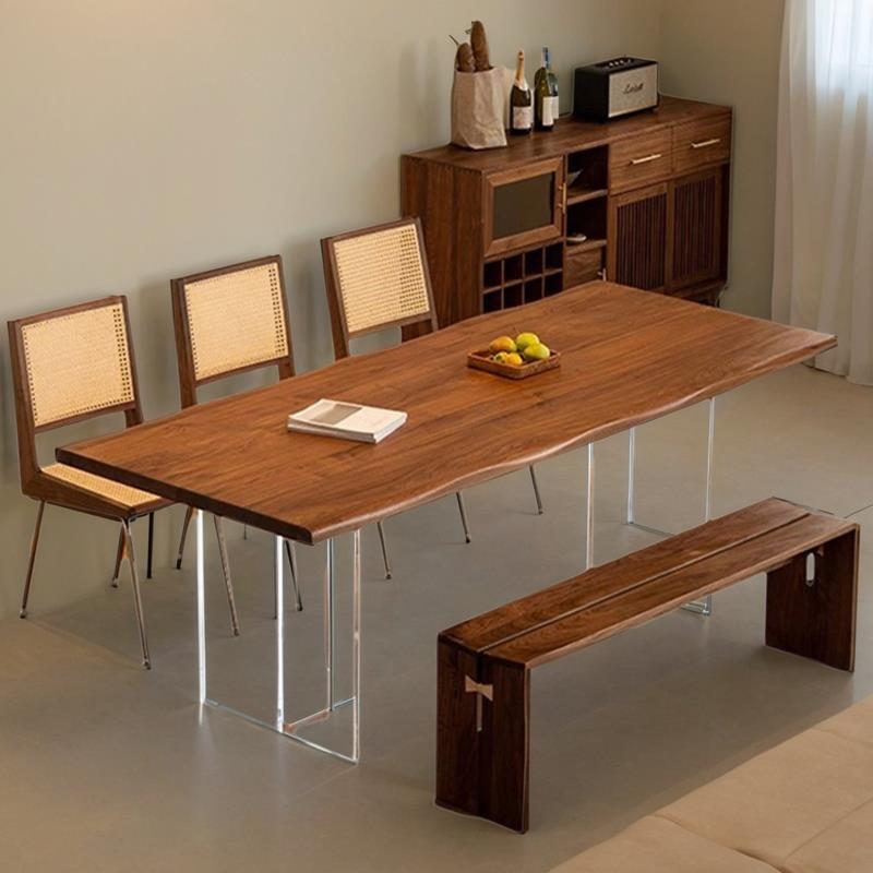 北美黑胡桃木餐桌现代简约家用压克力悬浮樱桃木办公茶桌设计书桌