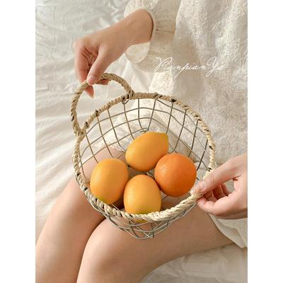 北欧风铁丝编织收纳篮铁艺零食杂物收纳筐复古网格水果桌面收纳