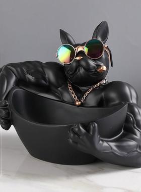 现代轻奢酷狗玄关入户进门口放钥匙收纳摆件创意家居客厅软装饰品