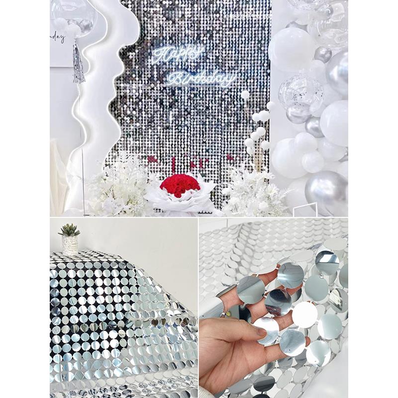 风动板亮片镜面幕墙辐射闪动圆形珠片帘串婚礼背景墙广告派对布置