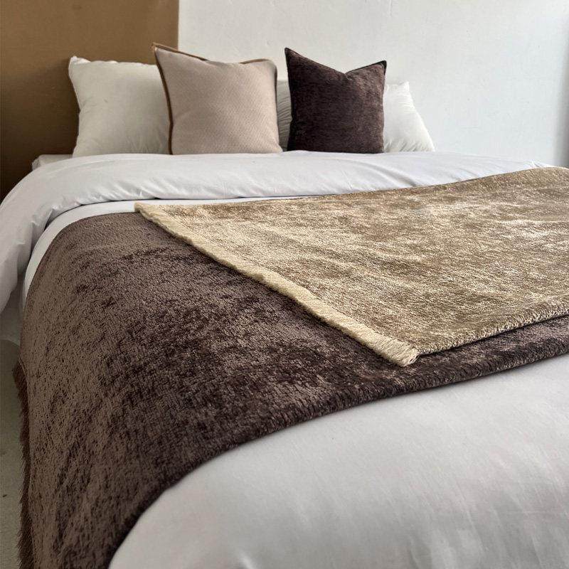 老钱风复古毛呢毯咖啡色雪尼尔毯子民宿床尾巾床尾毯酒店床旗,床上用品,休闲毯/毛毯/绒毯,淘宝优惠券,粉丝福利购,淘宝优惠卷