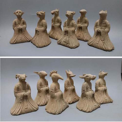 采购产品古董陶器，唐代陶器，古代器物，覆制品，十二生肖，中国