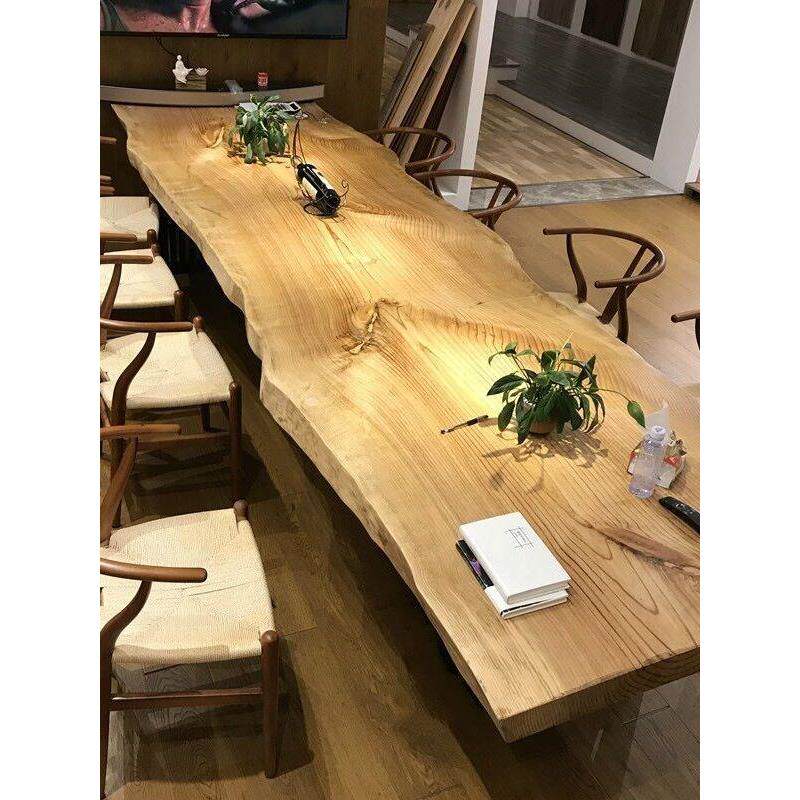 大板会议桌长条桌实木办公桌原木自然边泡茶桌茶台民宿木头餐桌椅