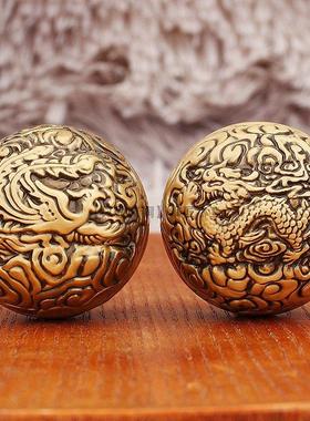 3.8cm纯黄铜龙凤手球一对手握球金属手把件男士转转球健身手盘球