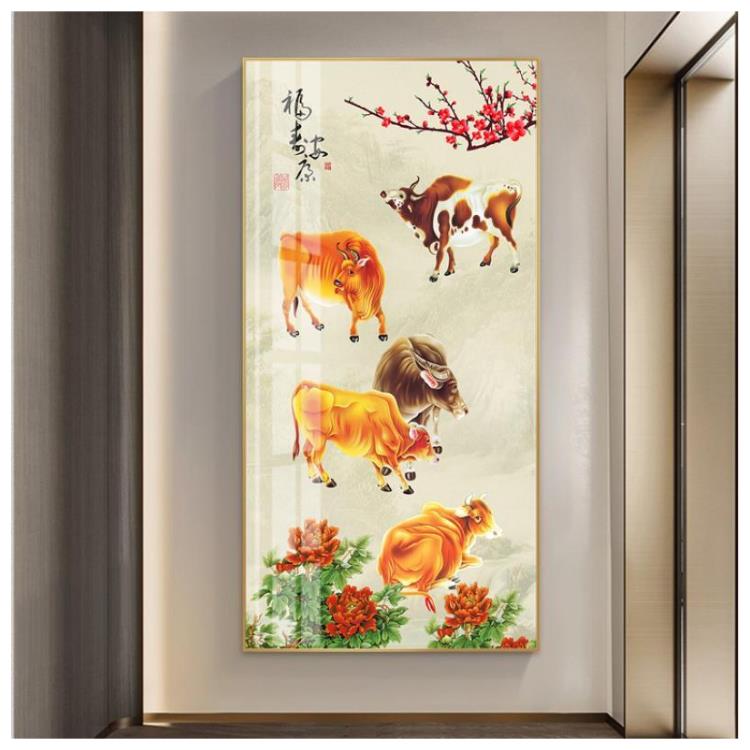 新中式五牛图壁画卧室玄关走廊装饰画客厅沙发背景墙餐厅 牛挂画图片