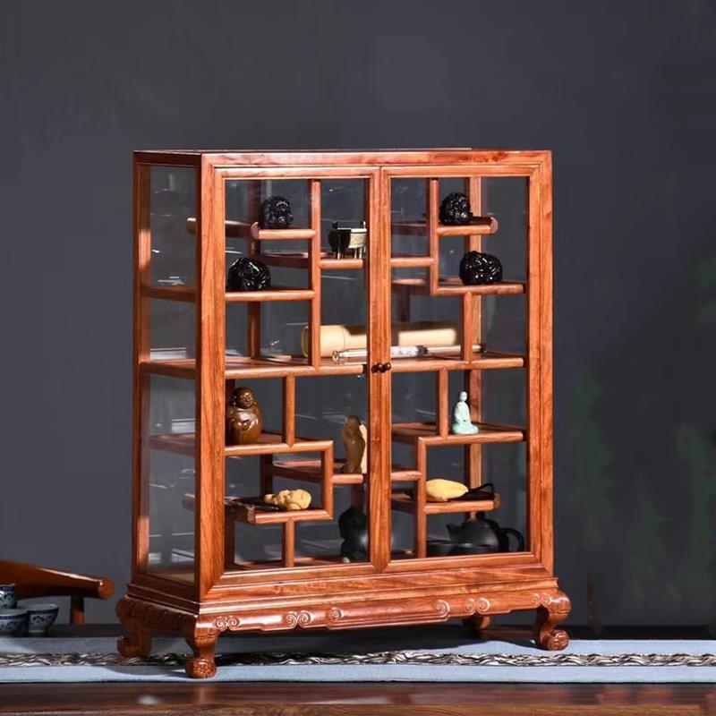 博古架玻璃柜实木小号多宝阁展示柜收纳中式花梨木玄关置物架木制