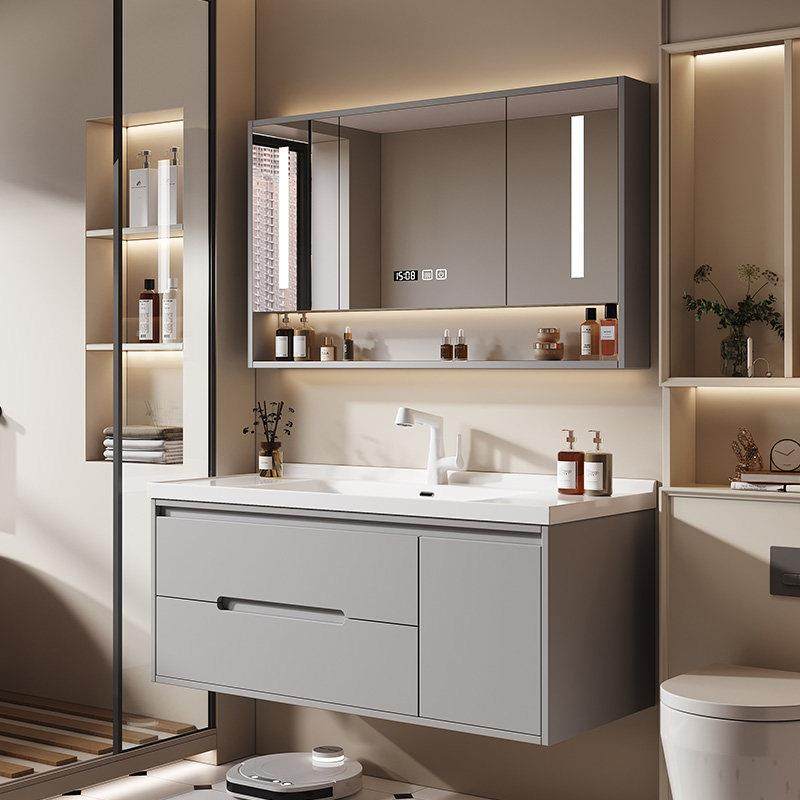 轻奢橡木烤漆门板浴室柜组合陶瓷一体盆化妆室洗漱台洗手盆洗脸盆