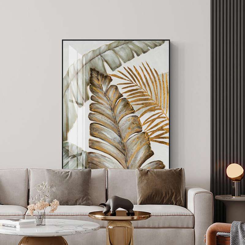 轻奢装饰画金箔现代简约纯手绘芭蕉叶植物客餐厅玄关挂壁画创意画图片