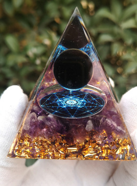 新款亚马逊跨境水晶碎石6厘米金字塔工艺品家居桌面摆件精美