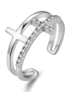 跨境爆款新品欧美合金时尚女士开口可调式十字架戒指礼物时尚