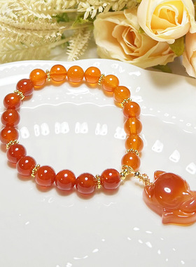 2025新款红玛瑙女款狐狸手链复古民族风时尚简约玉髓渐变手饰