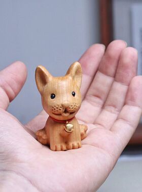 崖柏雕刻柯基犬摆件装饰挂件创意可爱泰迪小狗文玩手把件随身盘玩