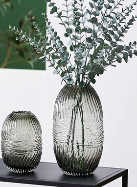 色料玻璃花瓶透明干花插花现代简约茶几餐桌软装饰品家居客厅