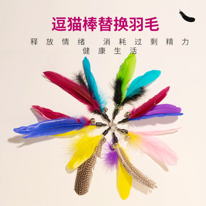 跨境爆款猫玩具逗猫棒 羽毛替换头 DIY制作鹅毛流苏替换头猫玩具图片