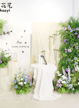 韩系周岁森系花柱场景布置生日拍照道具牛角拱门仿真花迎宾花
