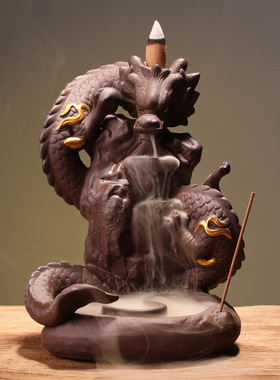 跨境大号紫砂龙烟倒流香炉茶道摆件 创意香炉龙家居摆件香道原创