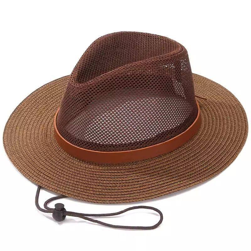 夏季新款帅气凉快中老年人爸爸爷爷户外遮阳防晒帽网眼透气草帽