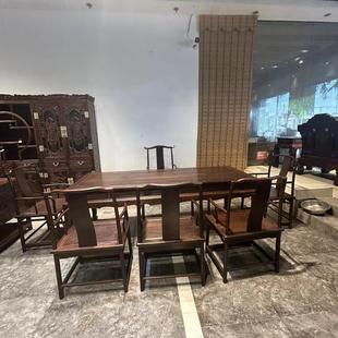 红木茶桌 大红酸枝木泡茶桌交趾黄檀收藏定制款茶台桌椅七件套