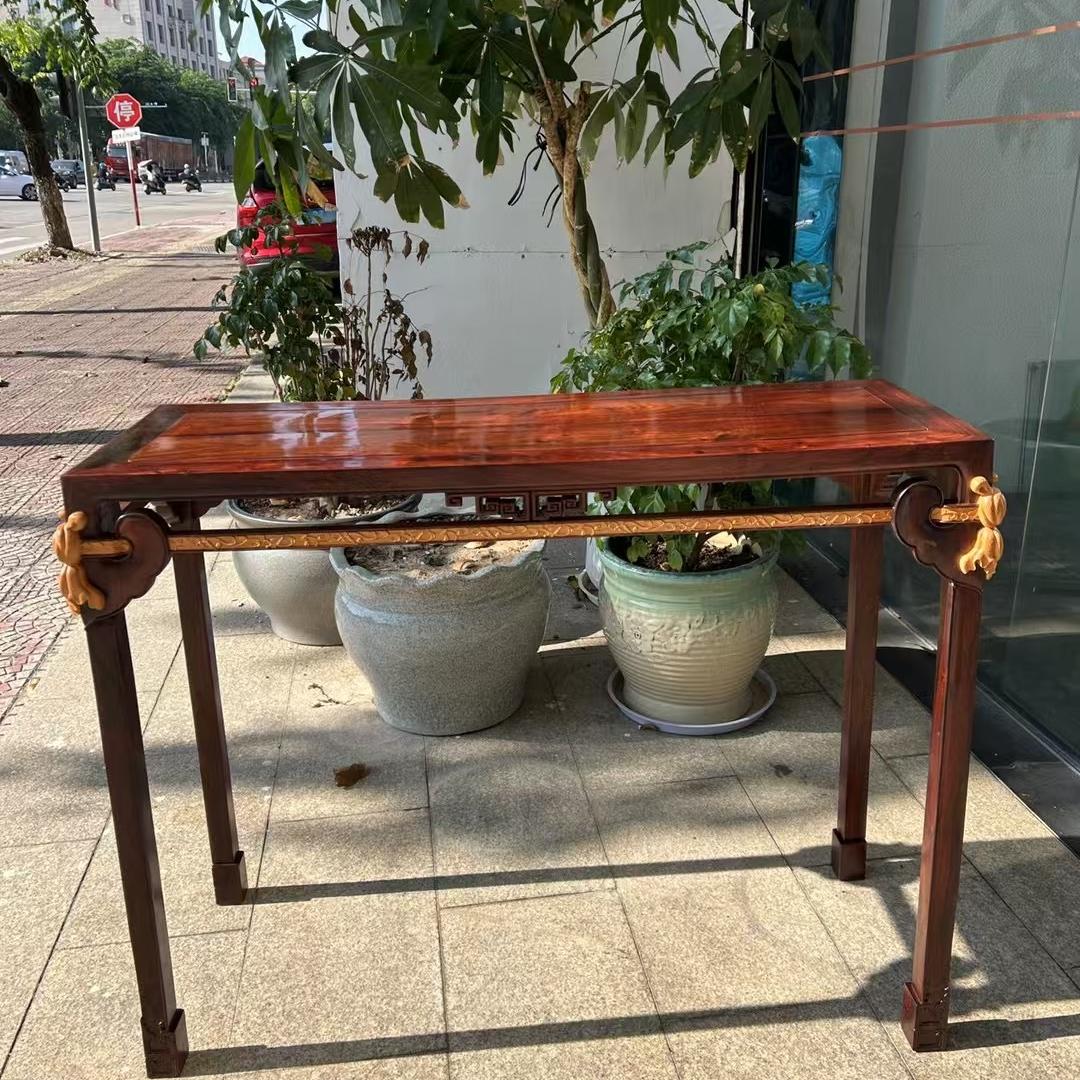 红木家具大红酸枝王世襄插肩榫画案黑飘红无拼补条案古典仙作榫卯