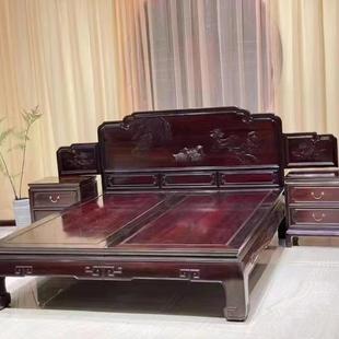 明清家具老挝大红酸枝荷花高低床三件套红木母子床交趾黄檀实木床