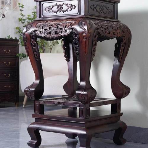 老挝大红酸枝明式高花几实木花架客厅花盆鱼缸盆景底座红木家具