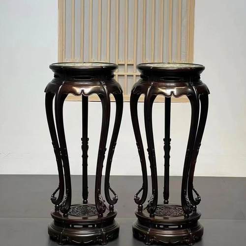 老挝大红酸枝老料花架置物架交趾黄檀实木花几明清古典红木家具