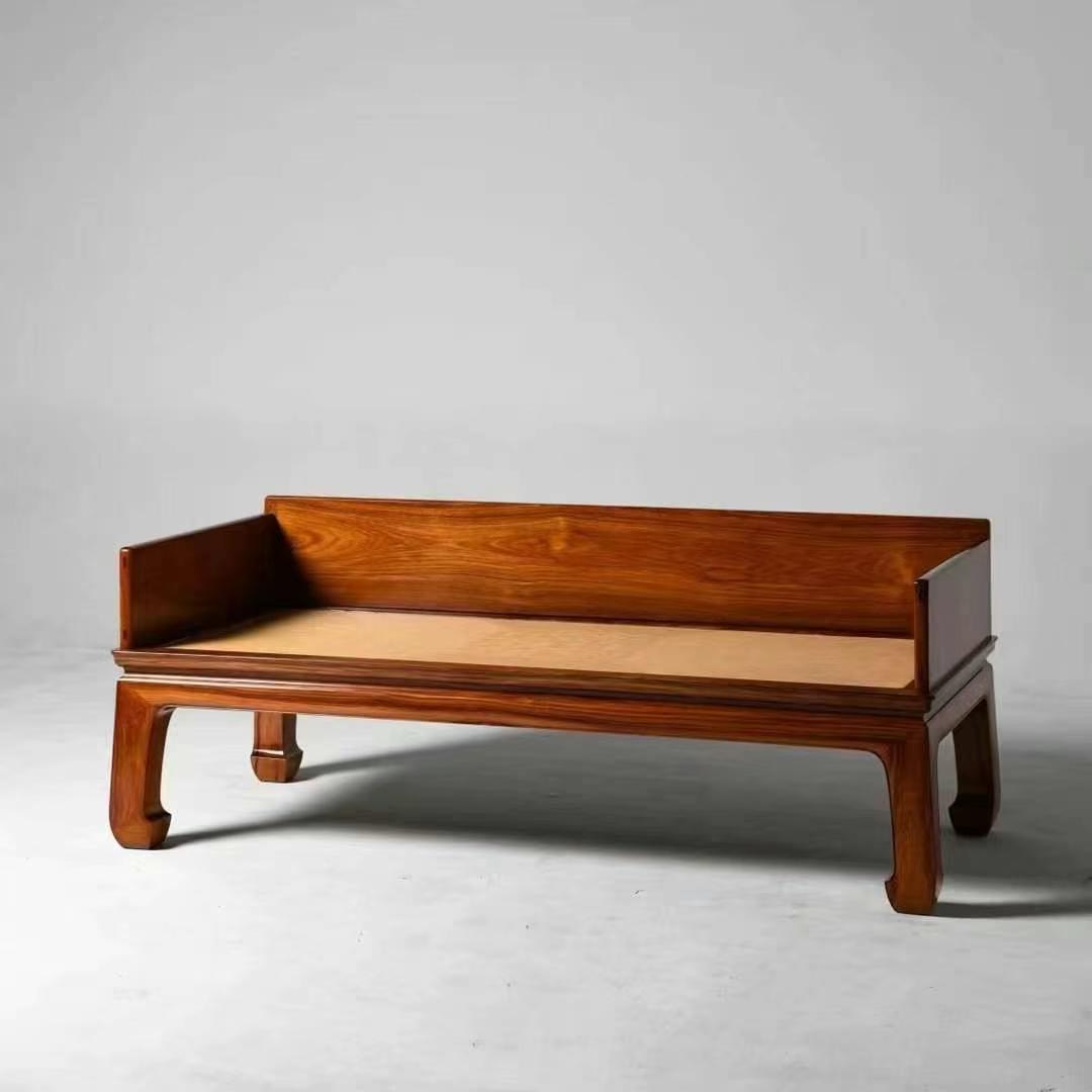 老挝大红酸枝木罗汉床红木独板新中式禅意小户型床榻实木沙发床