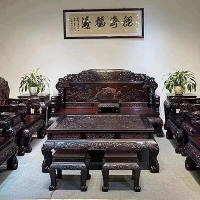 国标红木家具老挝大红酸枝交趾黄檀中式古典客厅红木卷书沙发组合