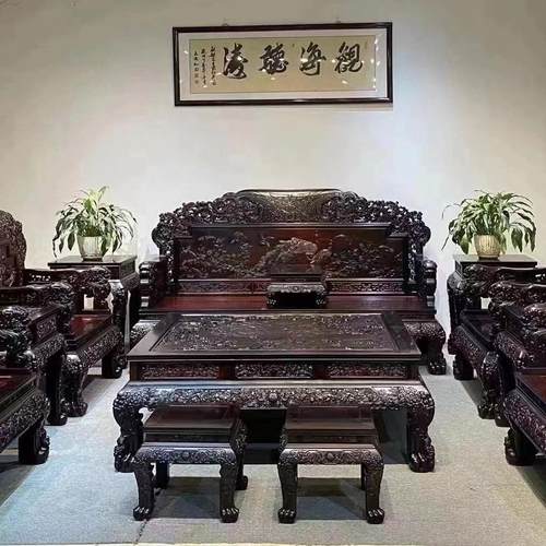 国标红木家具老挝大红酸枝交趾黄檀中式古典客厅红木卷书沙发组合
