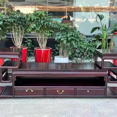 老挝大红酸枝交趾黄檀电视柜红木新中式客厅地柜茶几电视机柜定制