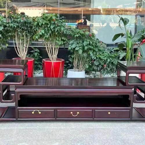 老挝大红酸枝交趾黄檀电视柜红木新中式客厅地柜茶几电视机柜定制